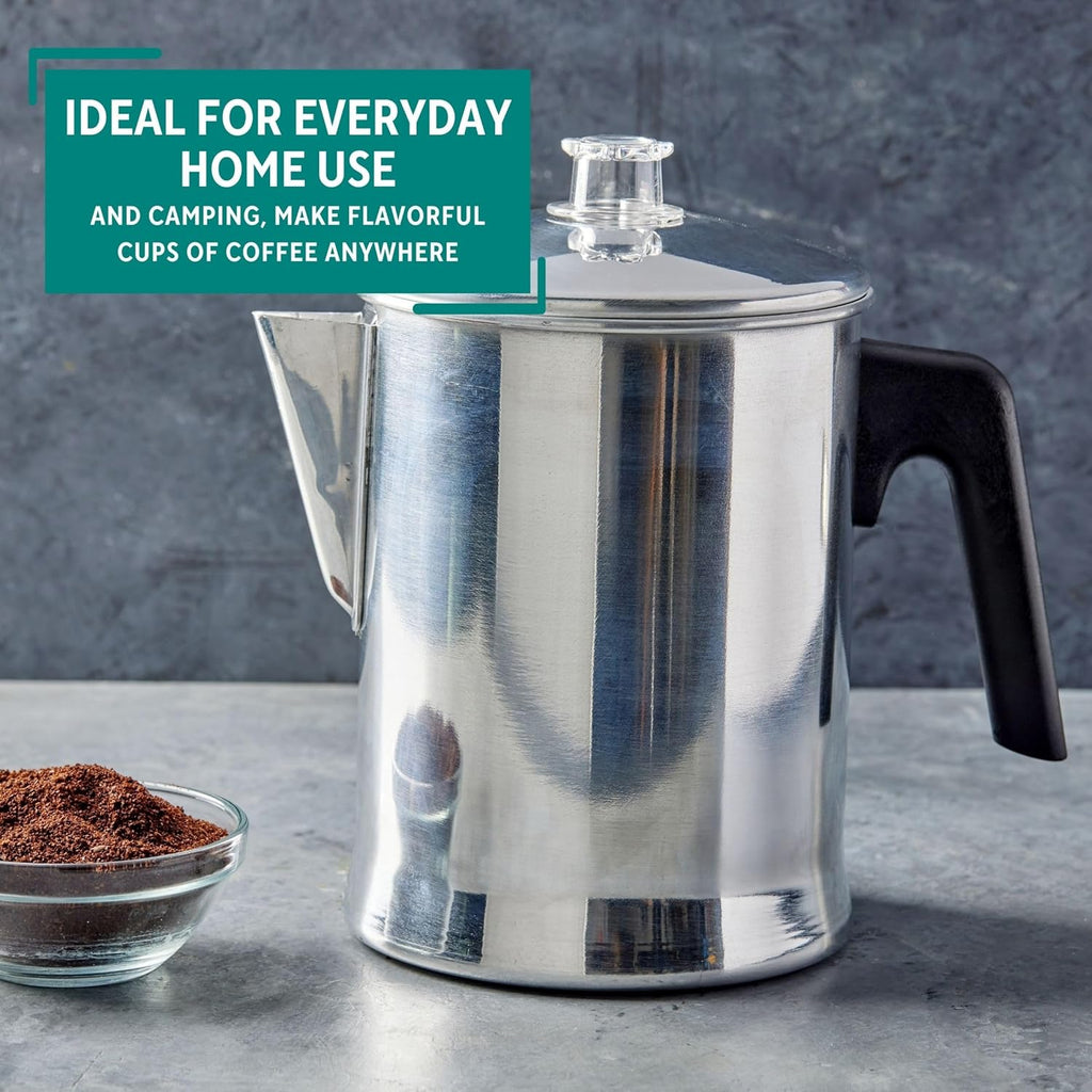 Mirro 9 Cup Aluminum Coffee Percolator for Indoor and Outdoor Use, Silver I981896