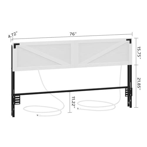 Queen Size Headboard with 2 Outlets and 4 USB Ports, LED Lights, White and Black H382