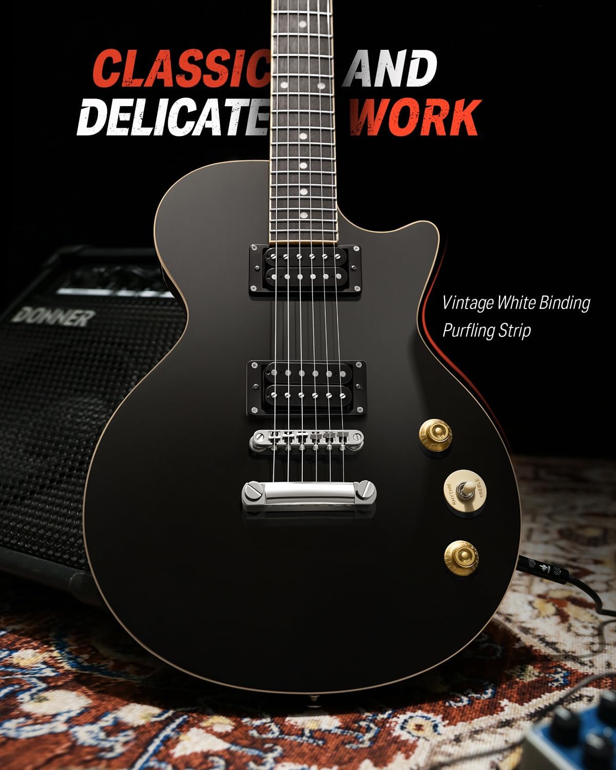 Donner Electric Guitar LP Solid Body 39 Inch with Circle Looper Pedal X285299