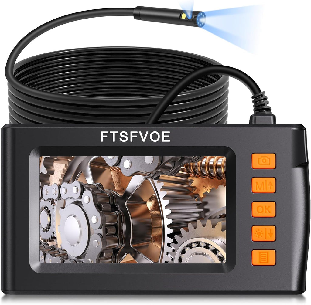 Dual Lens Industrial Endoscope, 1080P Digital Borescope Inspection Camera, 8mm IP67 Waterproof Camera, Sewer Camera with 4.3" LCD Screen,8 LED Lights,16.4FT Semi-Rigid Cable,32GB Card