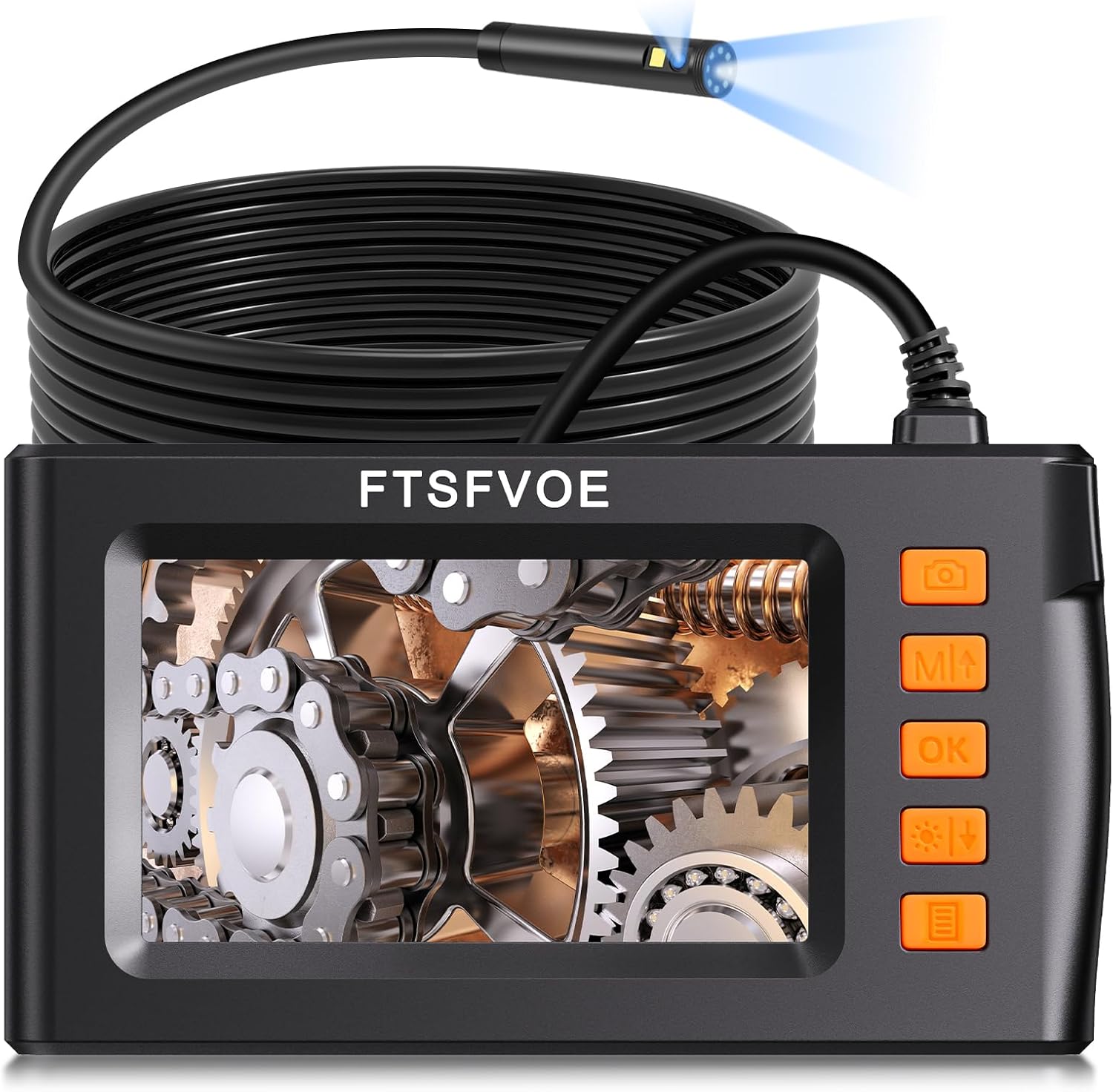 Dual Lens Industrial Endoscope, 1080P Digital Borescope Inspection Camera, 8mm IP67 Waterproof Camera, Sewer Camera with 4.3" LCD Screen,8 LED Lights,16.4FT Semi-Rigid Cable,32GB Card