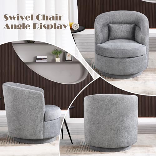 CANMOV Swivel Accent Chair 360 Degree Round Barrel Chair with Pillow, Grey I257