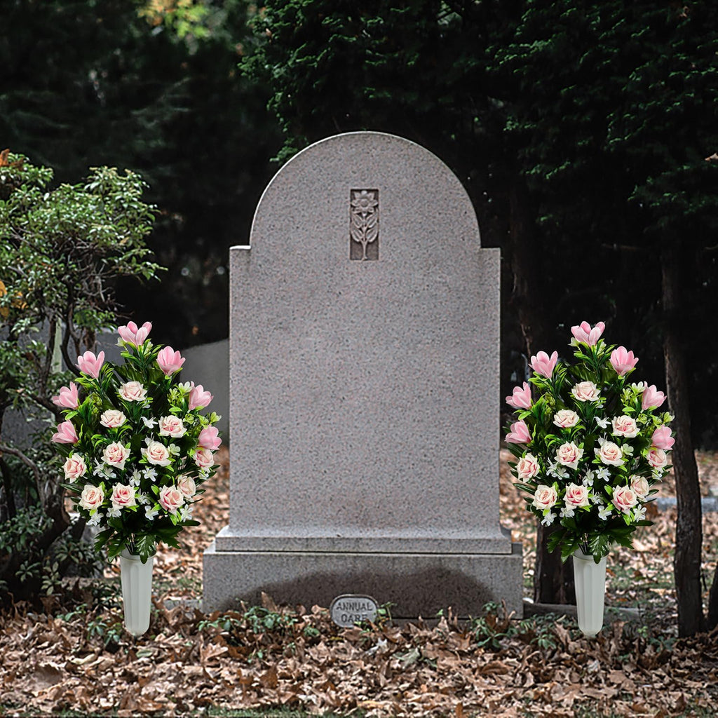 XONOR Artificial Cemetery Flowers with Vase, Outdoor Grave Decorations, 2 Sets J365287