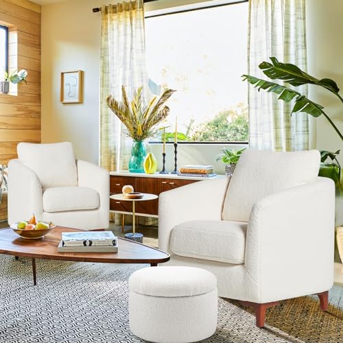 COLAMY Sherpa Accent Chair with Storage Ottoman Set, Cream E290651