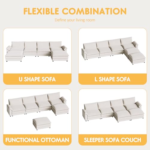 Homall 119" Modular Sectional Sofa with Reversible Ottoman, Light Grey V97154