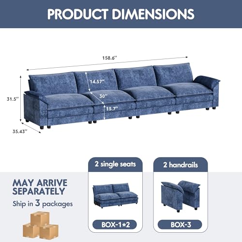 Homall 119" Modular Sectional Sofa with Reversible Ottoman, Light Grey V97154