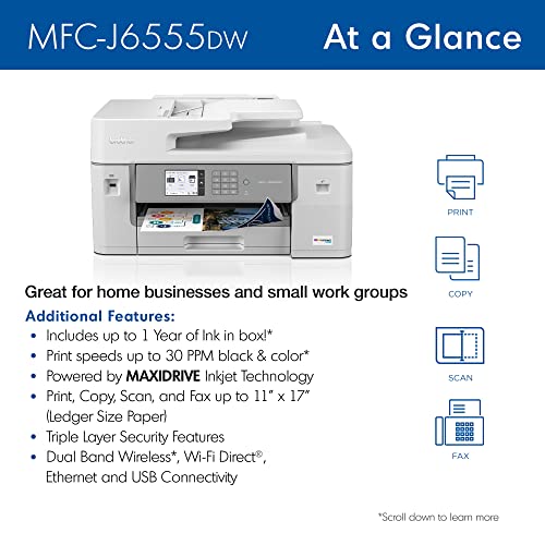 Brother MFC-J6555DW INKvestment Tank Color Inkjet All-in-One Printer W3945