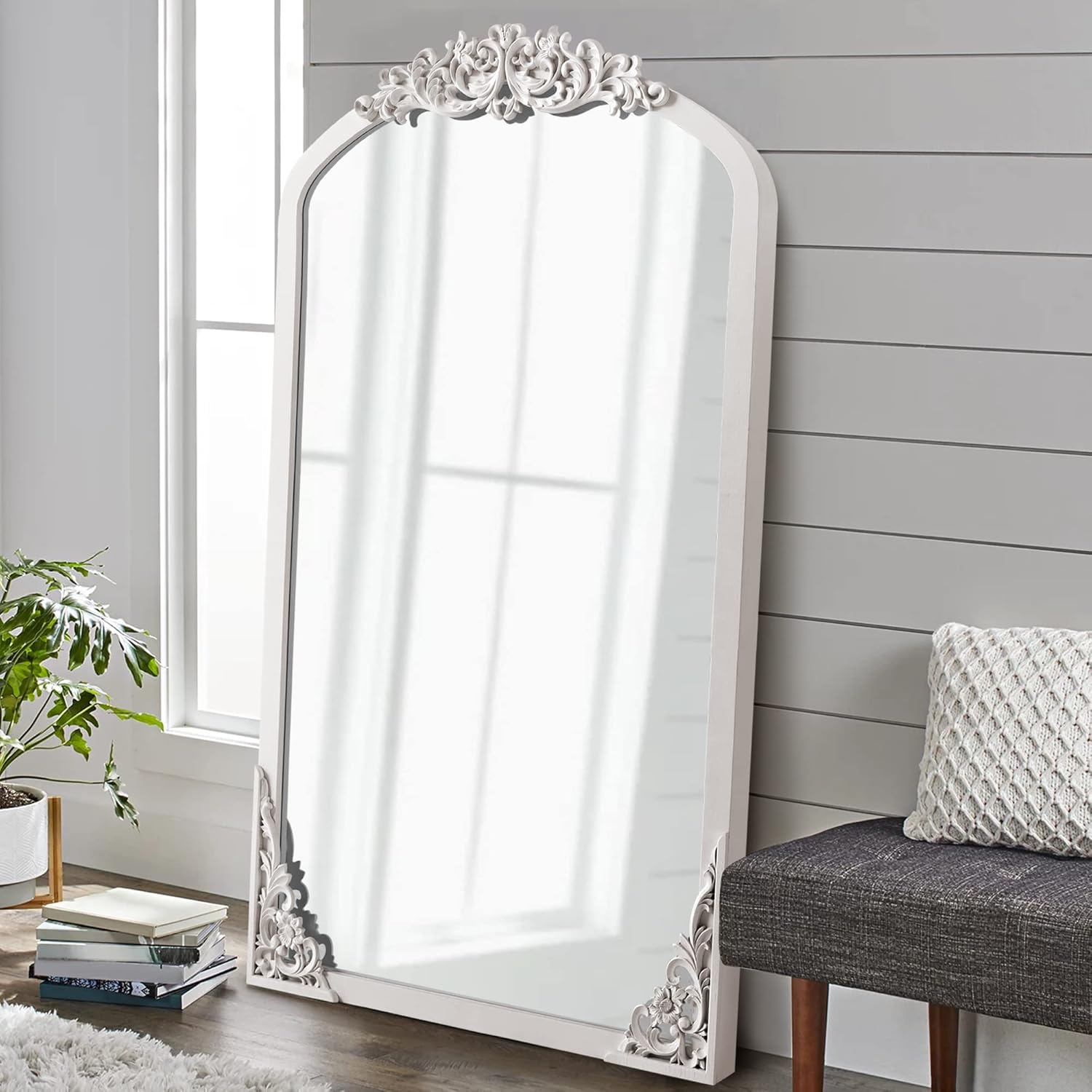NeuType Arched Full Length Mirror Solid Wood Frame White 67"x 28" T809913