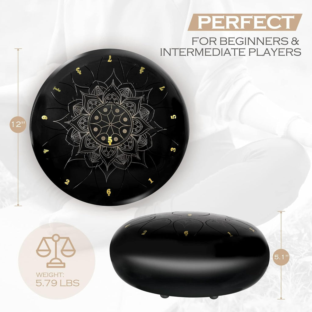 Lexington Steel Tongue Drum Kit 13 Notes 12 Inch C Major with Lotus Pattern, Black R100928