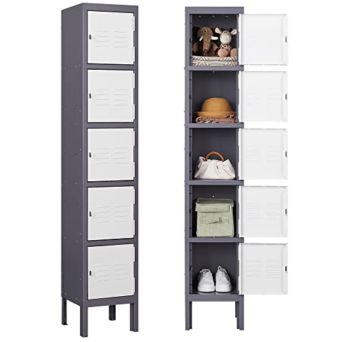 Letaya Metal Lockers 5 Doors 66" Tall Steel Storage Cabinet Gray G40479