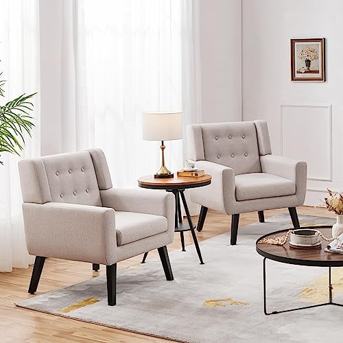 Yaheetech Accent Chair, Button Tufted Armchair, Linen Fabric, Beige I842707