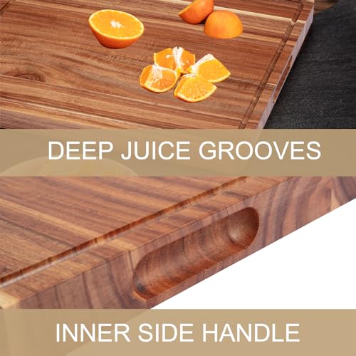 LinTimes XL Acacia Wood Cutting Board with Juice Groove & Handles, 20x15 In B9919