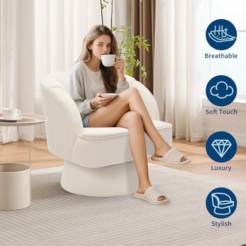 GarveeHome Modern Swivel Barrel Accent Chair, Teddy Fabric Upholstered Armchair, Black W334223