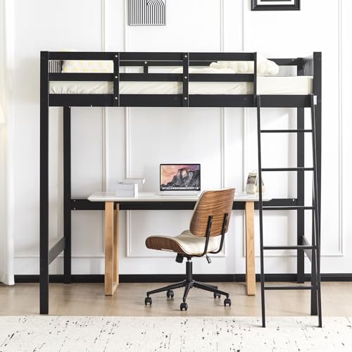 VINGLI Twin Loft Bed with L-Shaped Desk, 3 Storage Drawers, Solid Wood, White W24917