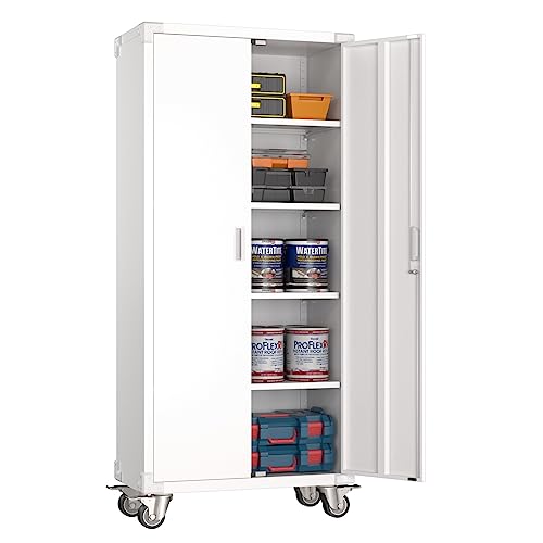 Aobabo 73''H Metal Garage Storage Cabinet with Wheels, Black S572804