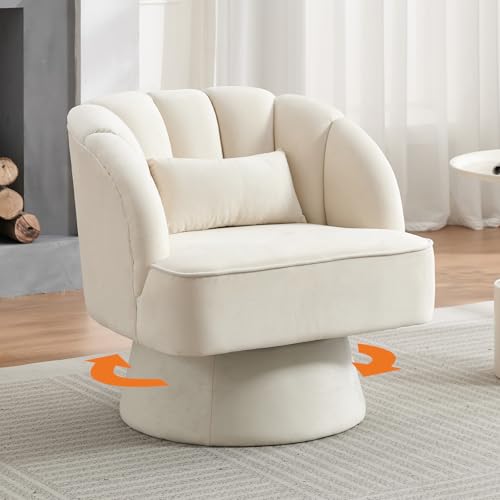 GarveeHome Modern Swivel Barrel Accent Chair, Teddy Fabric Upholstered Armchair, Black W334223