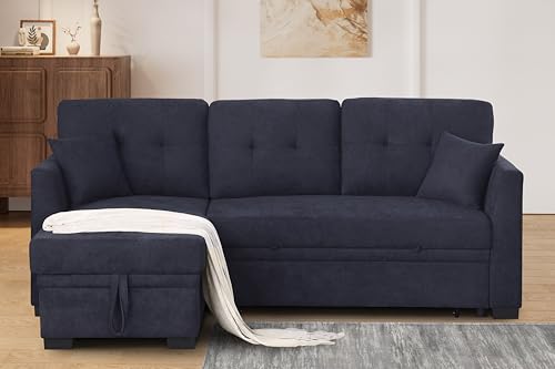 L-Shaped Pull Out Sleep Sofabed with Storage Chaise, Chenille Upholstered X30892
