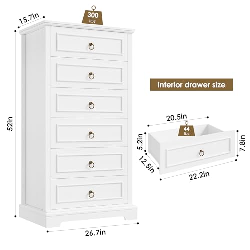 HOSTACK 6 Drawer Dresser for Bedroom, Tall Modern Farmhouse Chest, Dark Brown H747285