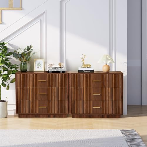 Fluted 5 Drawers Dresser for Bedroom, Wooden Tall Storage, Walnut L1075