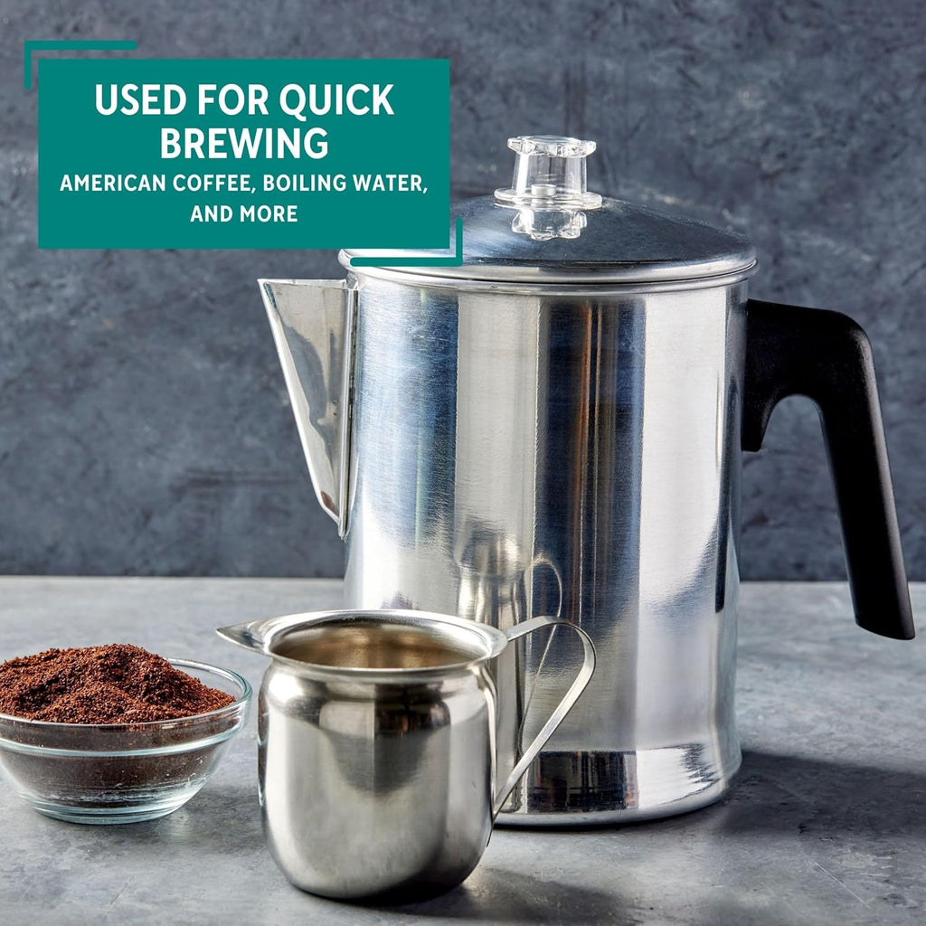 Mirro 9 Cup Aluminum Coffee Percolator for Indoor and Outdoor Use, Silver I981896