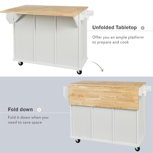Kitchen Island with Storage, Rolling Kitchen Cart with Drop-Leaf Countertop, Black T7490