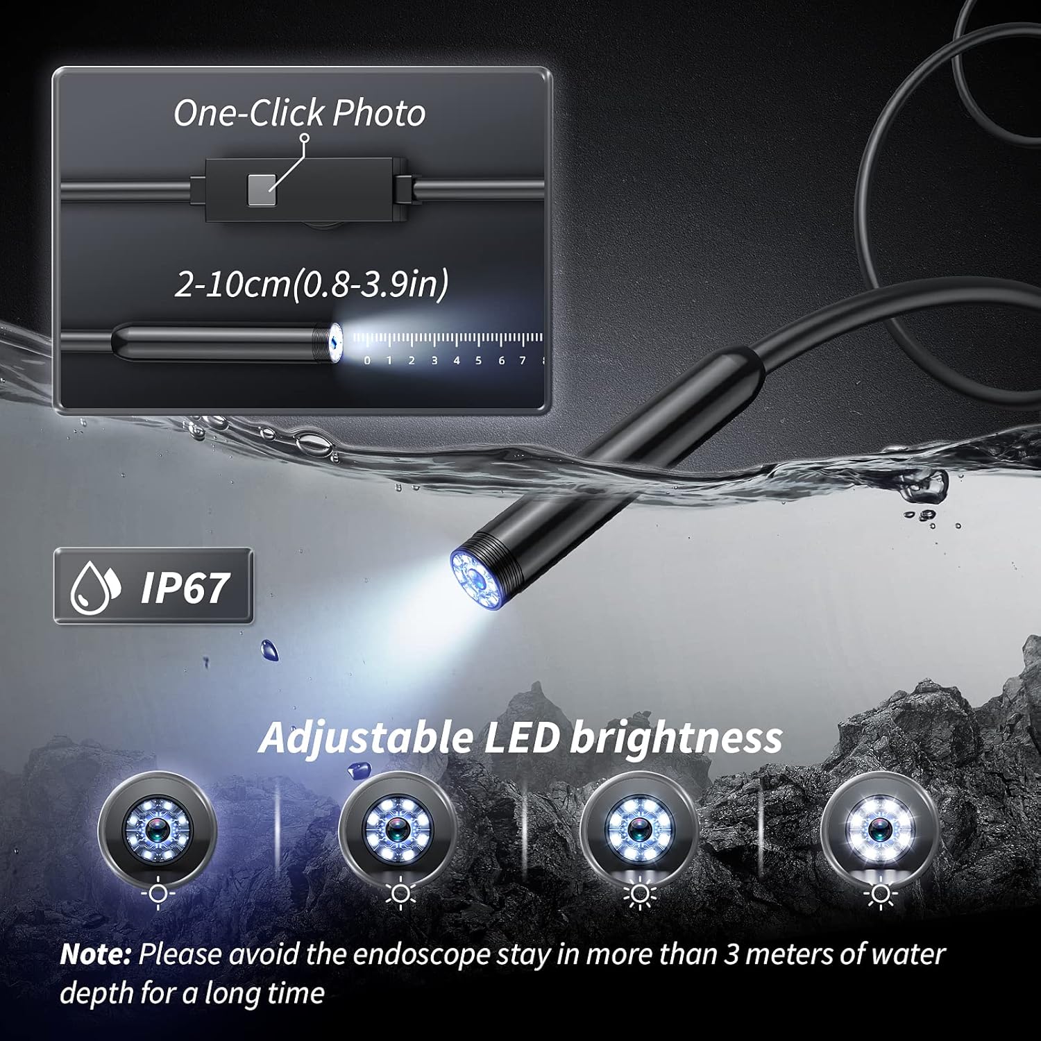 Endoscope Camera with Light - 1920P HD Borescope, 16.4FT Semi-Rigid Cord, IP67 Waterproof D167582