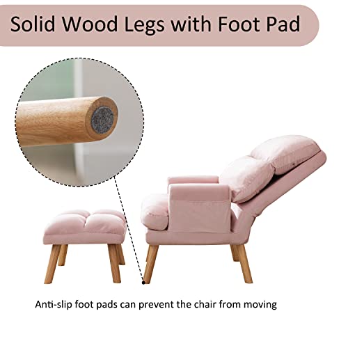 INZOY Accent Chair with Ottoman, Velvet Fabric, Beige X279