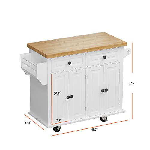 Kitchen Island Cart on Wheels with Wood Top and Drop Leaf Breakfast Bar M7732