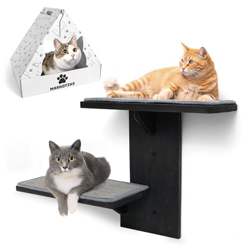 Cat Wall Shelves Two Large Steps Solid Wood with Sisal Scratching Post T8675
