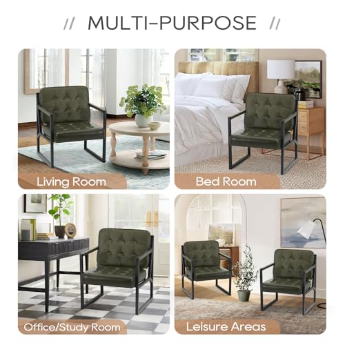 COLAMY Mid Century Modern Accent Chair Set of 2, Faux Leather, Black S4169