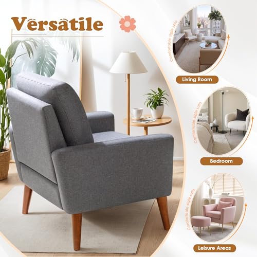 JUMMICO Mid Century Accent Chair with Wood Legs, Pearl White, Set of 2 W90764