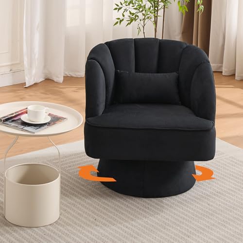 GarveeHome Modern Swivel Barrel Accent Chair, Teddy Fabric Upholstered Armchair, Black W334223