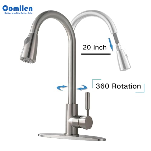 Comllen Single Handle Brushed Nickel Kitchen Faucet with Pull Down Sprayer E27247