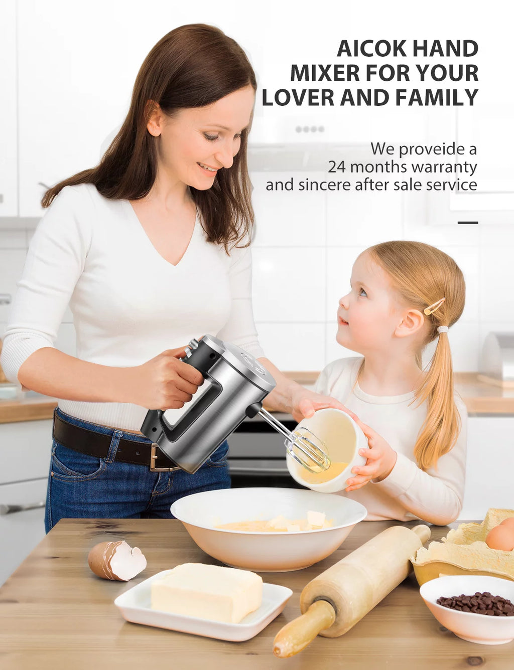 FOHERE 6 Speed Hand Mixer with Turbo Boost, Silver K903000