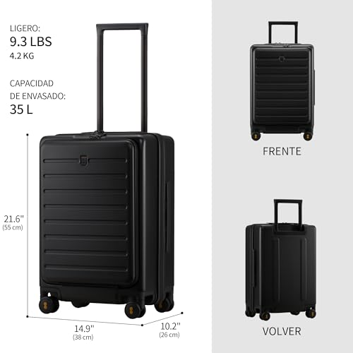 LEVEL8 Carry On Luggage 20 Inch Hard Shell Suitcase with Front Pocket, TSA Locks - Black Z65064