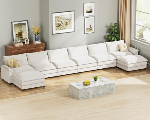 Homall 119" Modular Sectional Sofa with Reversible Ottoman, Light Grey V97154
