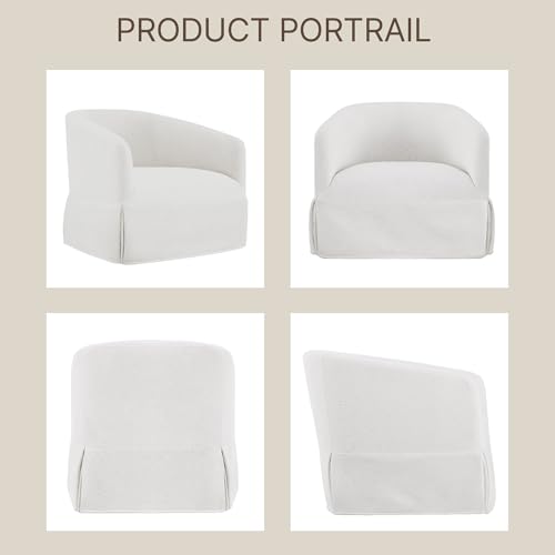 Swivel Accent Chair Set of 2, 360 Degree Linen Fabric Armchair, Cream White Q4822