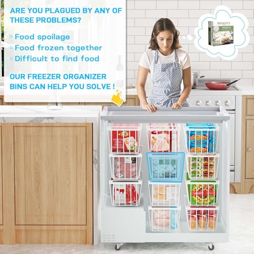 Freezer Organizer Bins, 4 Pack Stackable Storage Baskets with Handles, Black N723