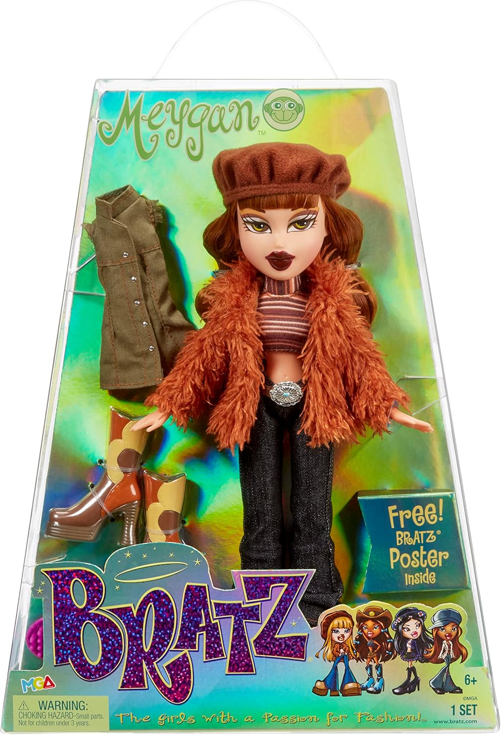 Bratz Original Fashion Doll Meygan with 2 Outfits and Poster (Pack of 1)