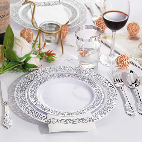 bUCLA 300PCS Gold Disposable Dinnerware Set - White and Gold Plastic Plates for Party S185