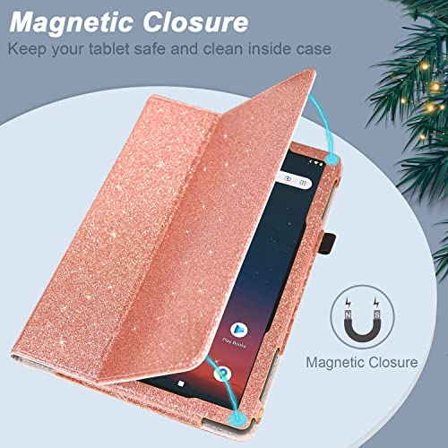 DMLuna Folio Leather Case for Onn 10.1 Tablet 2022 Gen 3, Glitter Rose L180