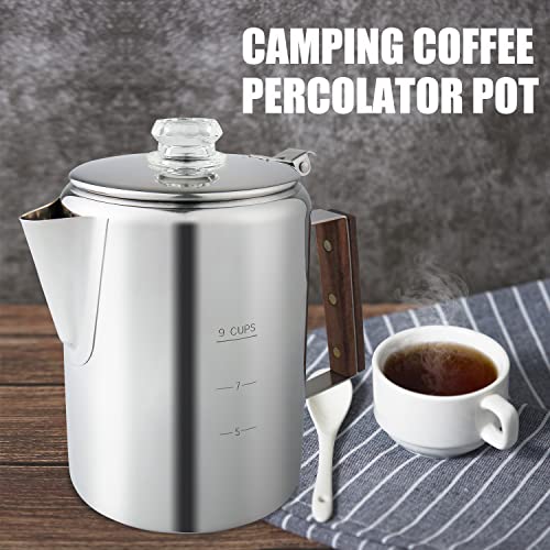 Stainless Steel Coffee Percolator 9 Cup for Campfire & Stovetop Q3376