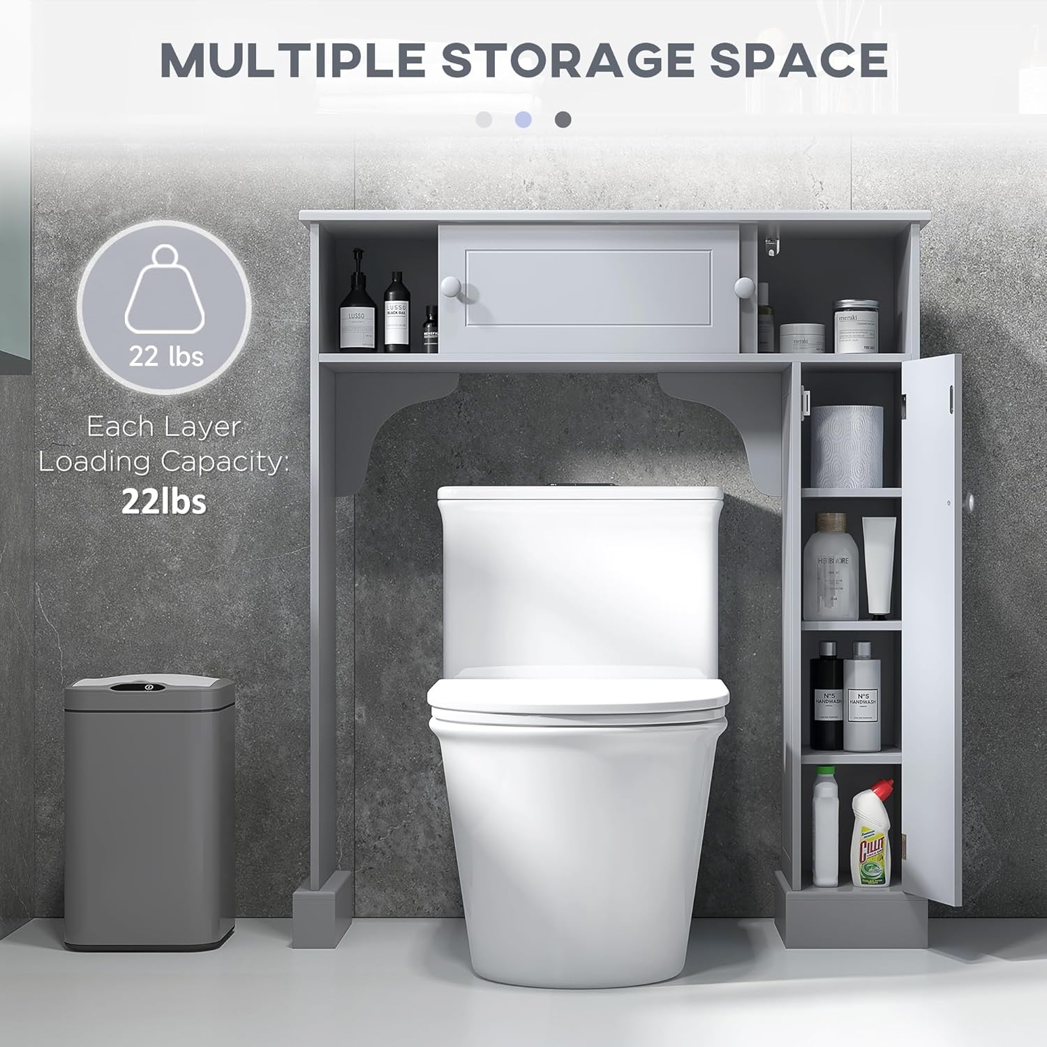 HOMCOM Over The Toilet Bathroom Cabinet, Freestanding Storage, Gray M949