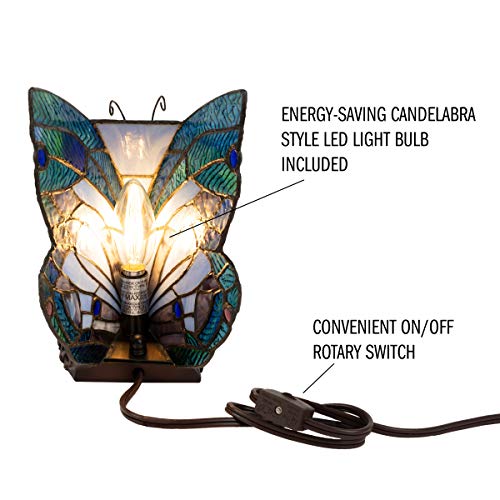 Tiffany Style Butterfly Stained Glass Table Lamp with LED Bulb by Lavish G178383