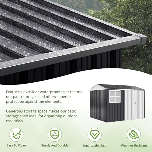 10x10 FT Outdoor Metal Storage Shed with Lockable Doors, Grey Q804763
