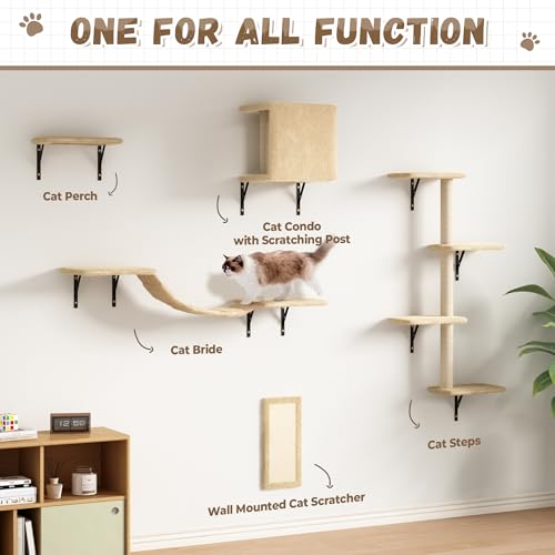 COZIWOW Wall Mounted Cat Shelves and Perches, Set of 5 (Grey) Y44261