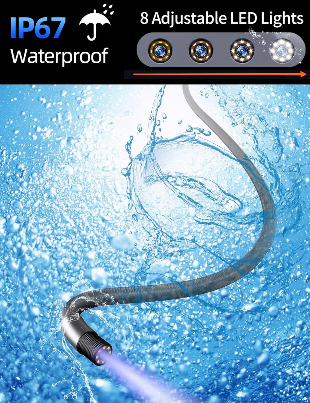 Daxiongmao 1080 HD Two-Way Articulating Borescope, IP67 Waterproof, 5.0 ft Cable Q9765