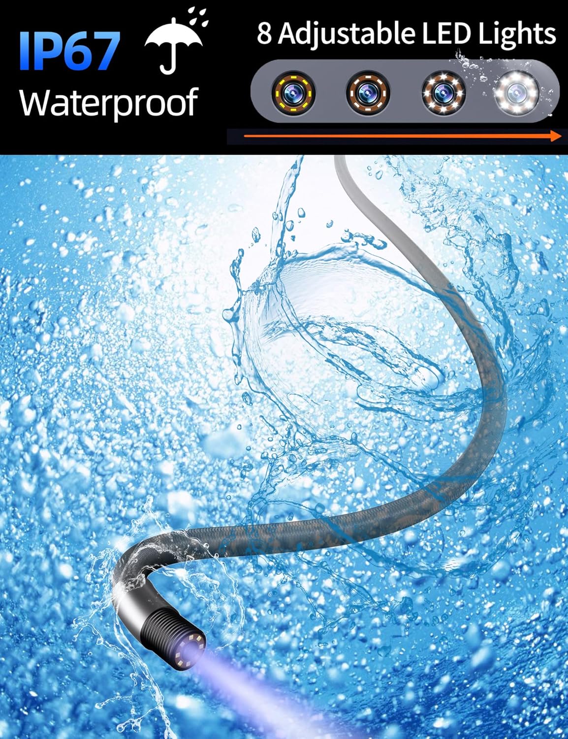 Daxiongmao 1080 HD Two-Way Articulating Borescope, IP67 Waterproof, 5.0 ft Cable Q9765