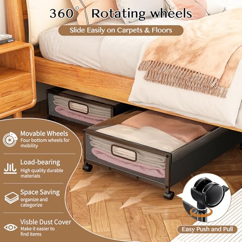 Under Bed Storage with Wheels, 2 Pack Underbed Containers with Lid & Clear Window P283