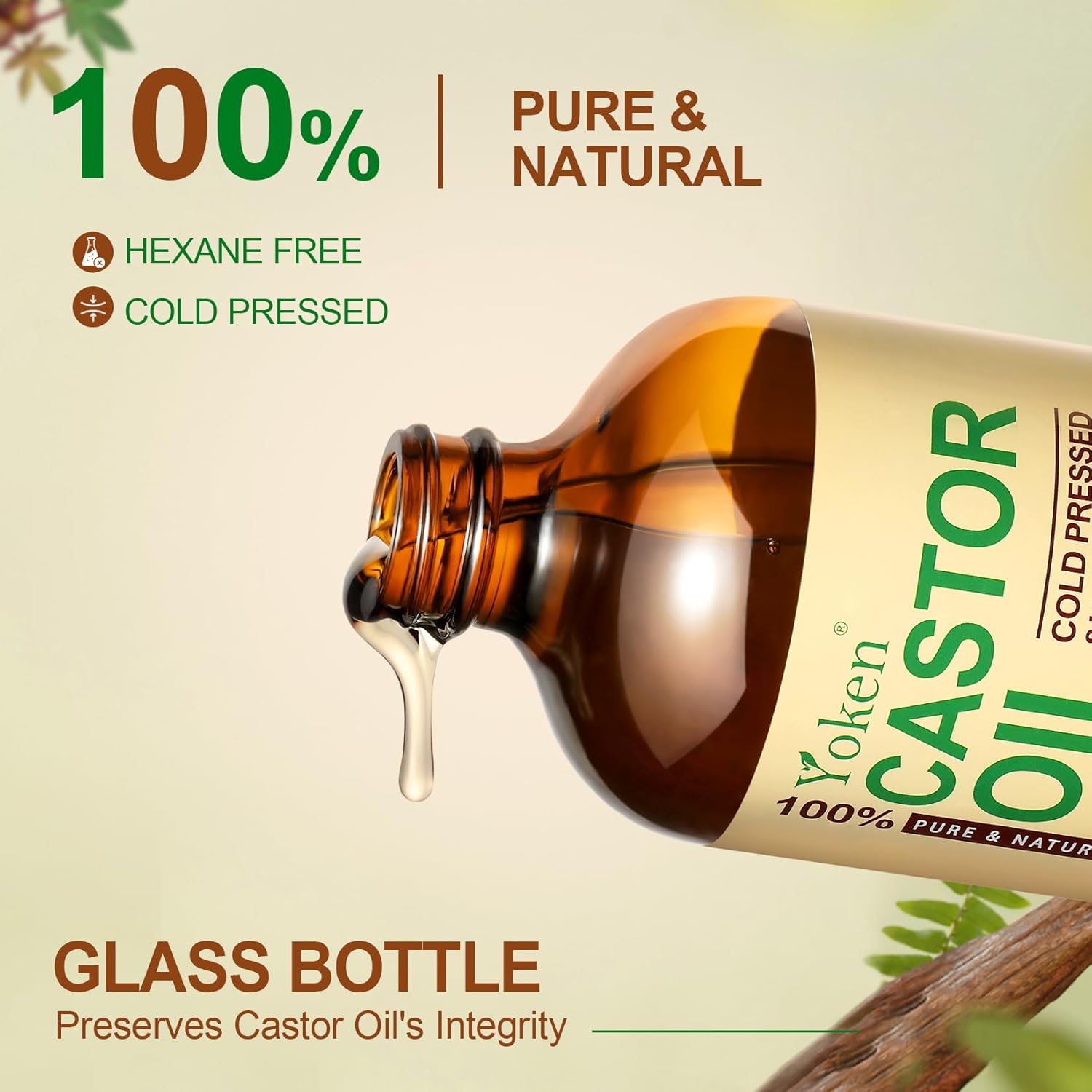 Yoken Jojoba Oil & Castor Oil Glass Bottle Set 16oz, 100% Pure & Natural, Cold Pressed X89977